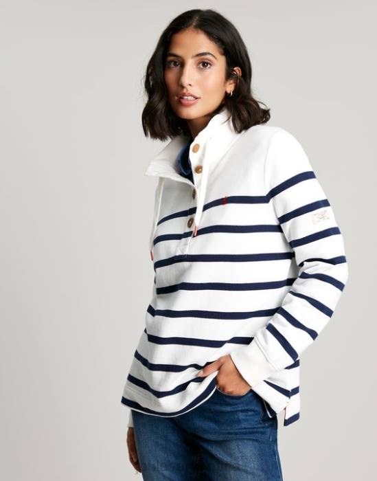 Joules sudadera con cuello alzado Southwold mujer raya crema azul marino vestir 64BB22