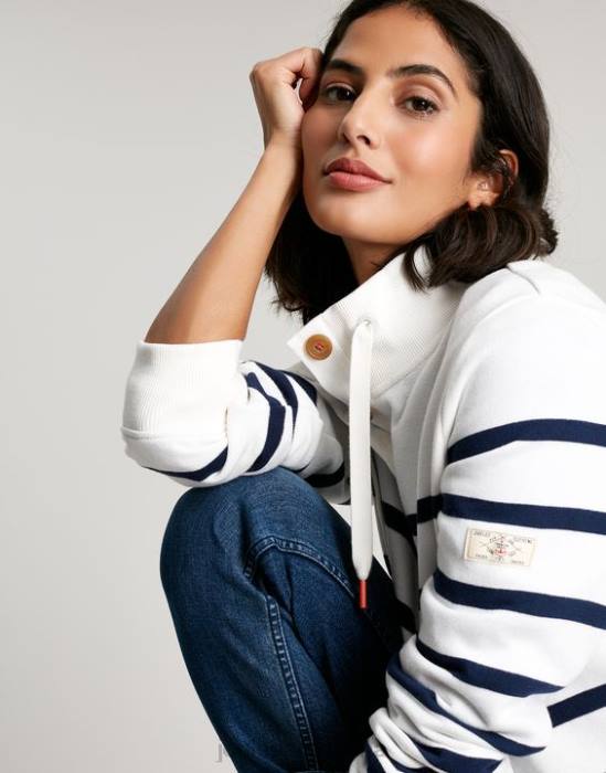 Joules sudadera con cuello alzado Southwold mujer raya crema azul marino vestir 64BB22