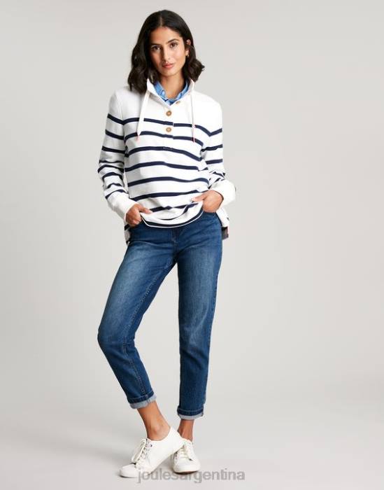 Joules sudadera con cuello alzado Southwold mujer raya crema azul marino vestir 64BB22