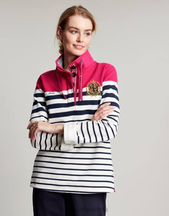 Joules sudadera con cuello alzado badminton saunton mujer raya azul marino rosa vestir 64BB28