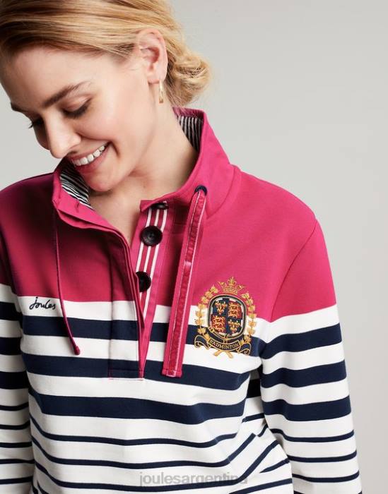 Joules sudadera con cuello alzado badminton saunton mujer raya azul marino rosa vestir 64BB28