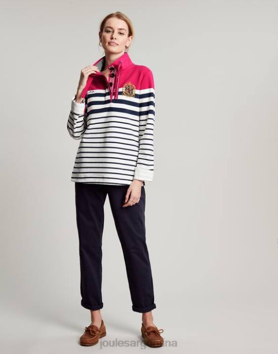Joules sudadera con cuello alzado badminton saunton mujer raya azul marino rosa vestir 64BB28