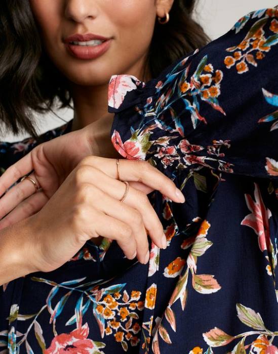 Joules Túnica escalonada con volantes en forma de cerradura y rubí mujer pico azul marino floral vestir 64BB101