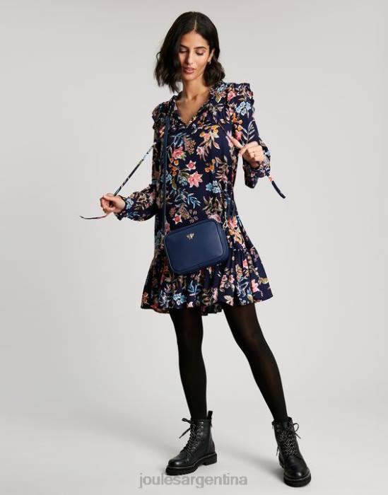 Joules Túnica escalonada con volantes en forma de cerradura y rubí mujer pico azul marino floral vestir 64BB101