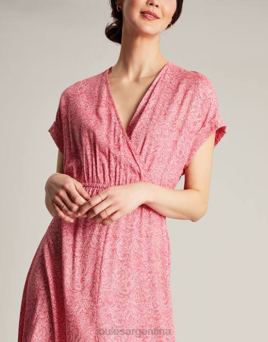 Joules vestido abigail con cuello en v mujer mancha de sauce rosa fuerte vestir 64BB96