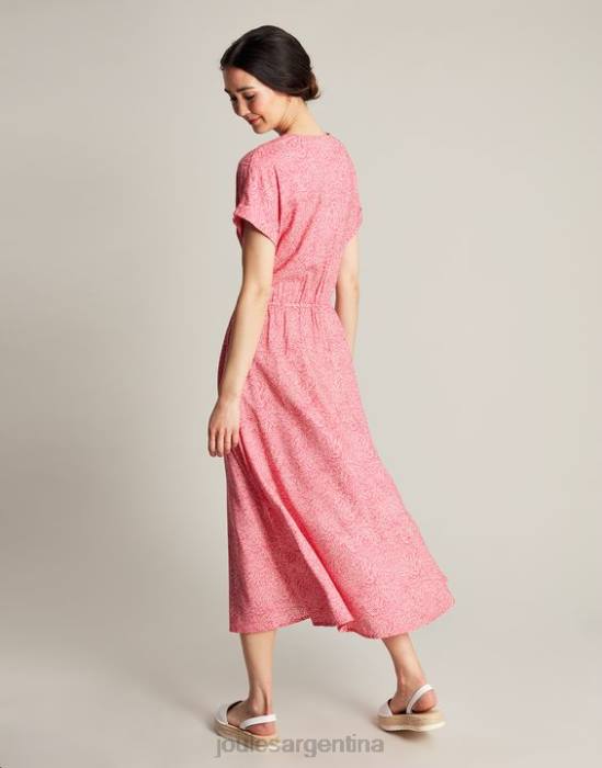 Joules vestido abigail con cuello en v mujer mancha de sauce rosa fuerte vestir 64BB96