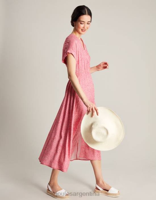 Joules vestido abigail con cuello en v mujer mancha de sauce rosa fuerte vestir 64BB96