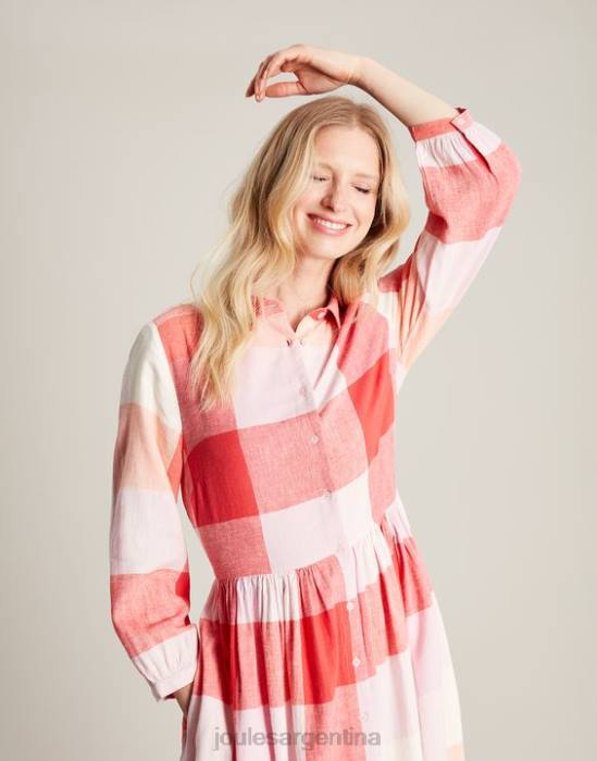 Joules vestido camisero holgado faye mujer cheque rosa vestir 64BB7