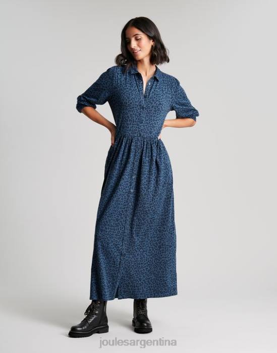 Joules vestido camisero midi de punto Nova mujer leopardo azul vestir 64BB94