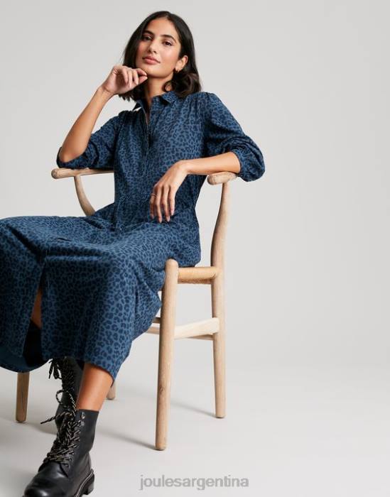 Joules vestido camisero midi de punto Nova mujer leopardo azul vestir 64BB94
