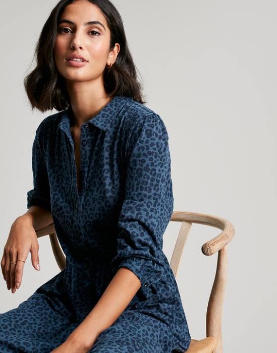 Joules vestido camisero midi de punto Nova mujer leopardo azul vestir 64BB94