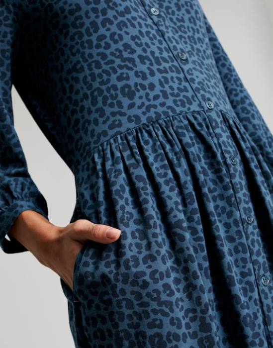 Joules vestido camisero midi de punto Nova mujer leopardo azul vestir 64BB94