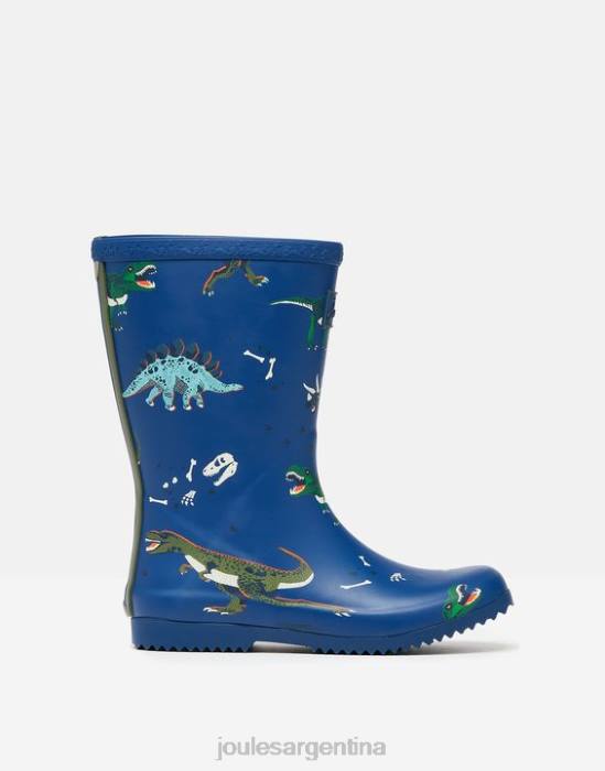 Joules botas de lluvia flexibles enrolladas estampadas Niños dinosaurios azules calzado 64BB386