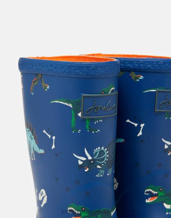 Joules botas de lluvia flexibles enrolladas estampadas Niños dinosaurios azules calzado 64BB386