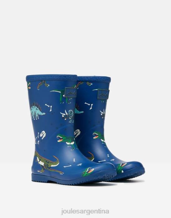 Joules botas de lluvia flexibles enrolladas estampadas Niños dinosaurios azules calzado 64BB386