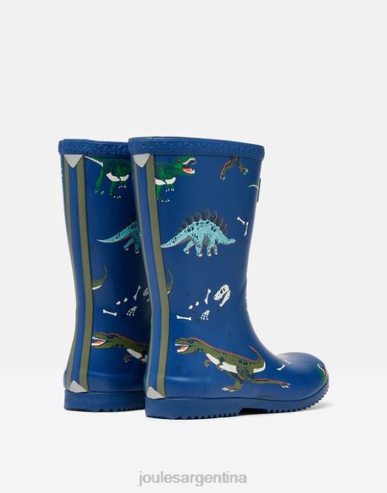 Joules botas de lluvia flexibles enrolladas estampadas Niños dinosaurios azules calzado 64BB386
