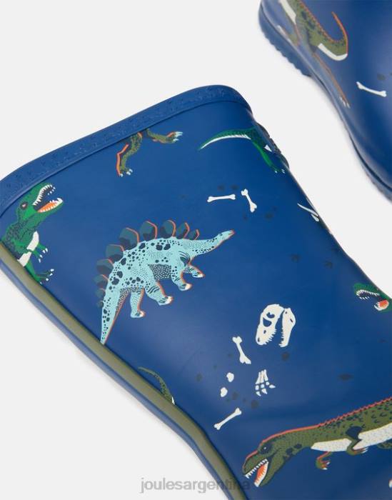 Joules botas de lluvia flexibles enrolladas estampadas Niños dinosaurios azules calzado 64BB386