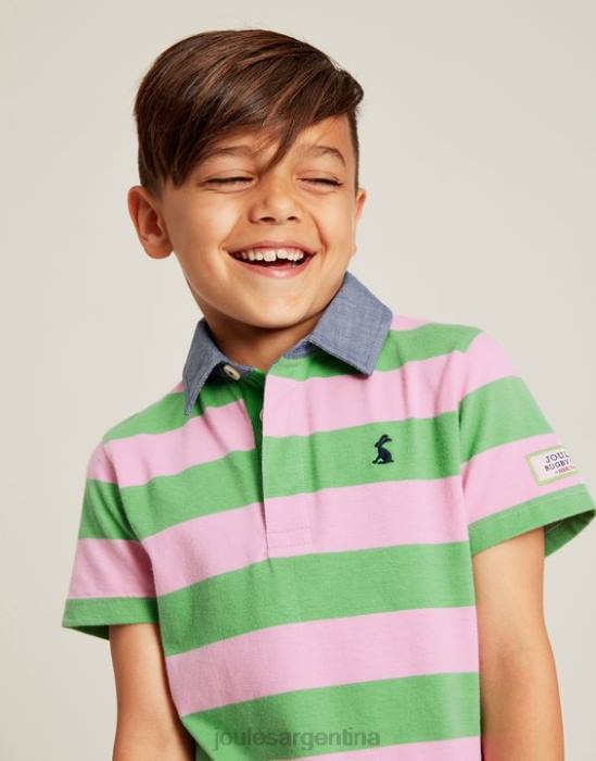 Joules polo de punto de rayas ozzy 2-12 años Niños raya verde rosa vestir 64BB337