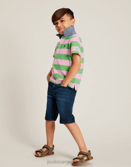 Joules polo de punto de rayas ozzy 2-12 años Niños raya verde rosa vestir 64BB337