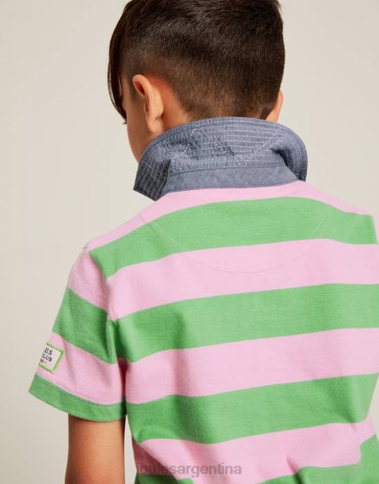 Joules polo de punto de rayas ozzy 2-12 años Niños raya verde rosa vestir 64BB337