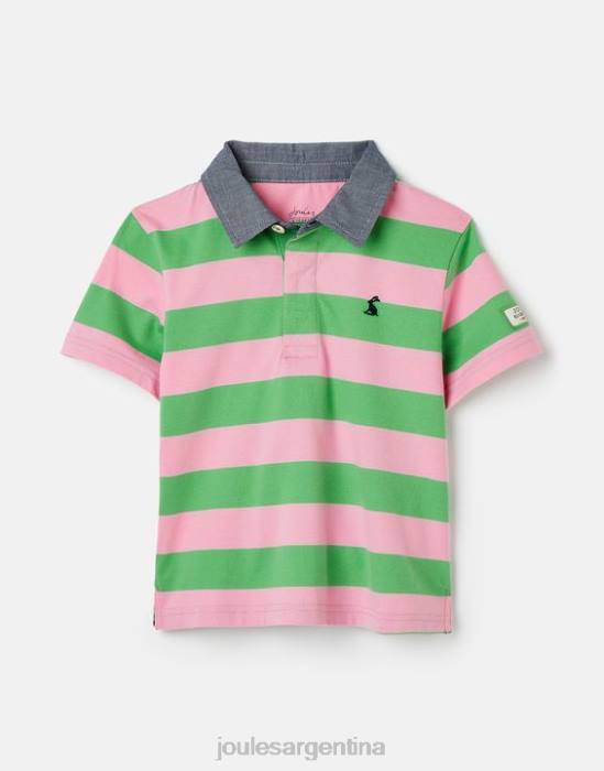 Joules polo de punto de rayas ozzy 2-12 años Niños raya verde rosa vestir 64BB337