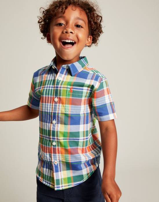 Joules camisa sark oxford cuadros manga corta 2-12 años Niños cheque azul vestir 64BB354